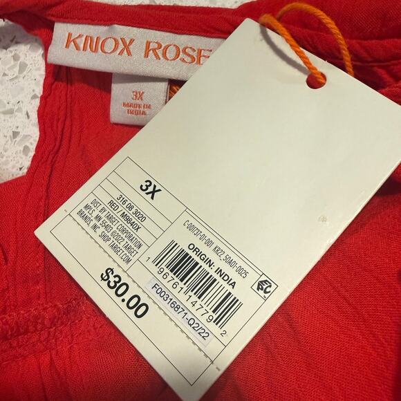 Knox Rose Red Boho Peasant Blouse 3X Plus Size Flowy Long Puff Sleeves Cottage - Picture 4 of 7